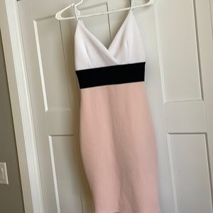 Black, white, and light pink bodycon midi dress